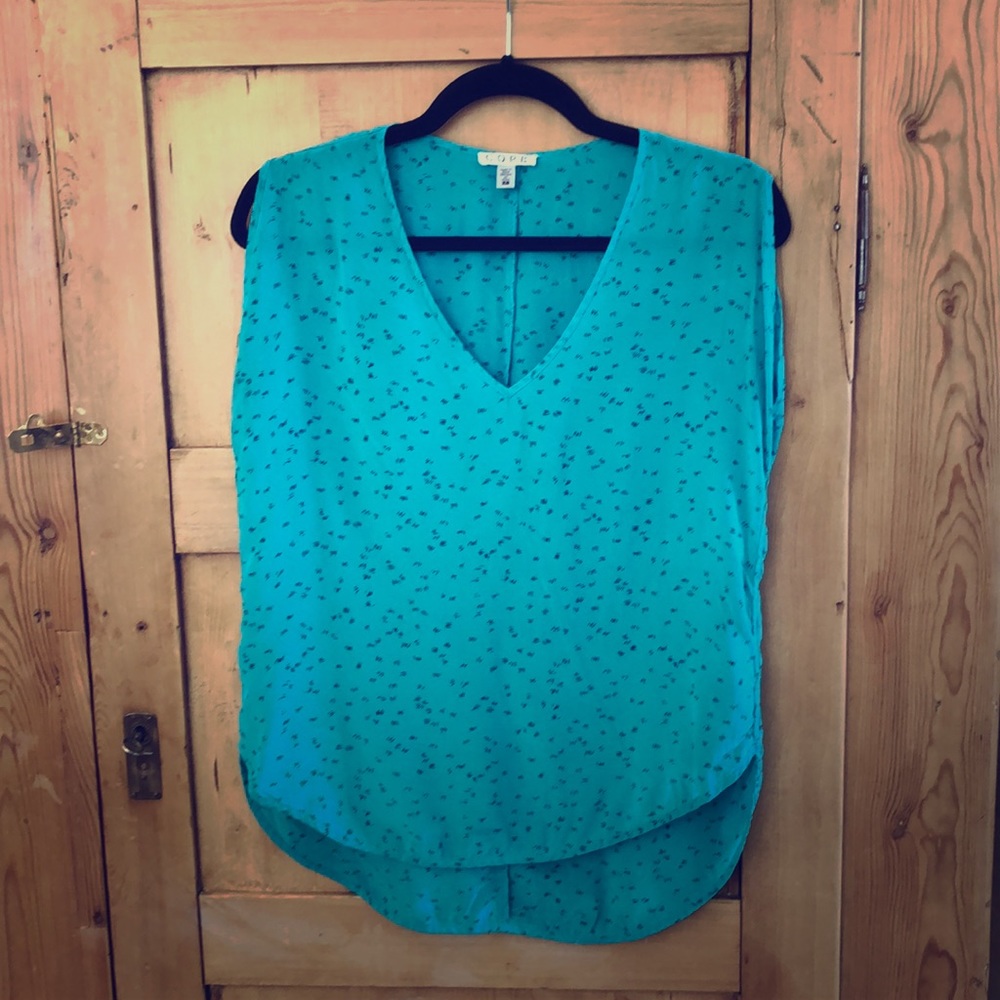 Teal silk v-neck blouse